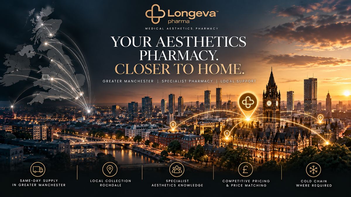 Aesthetics suppliers in Greater Manchester - local specialist pharmacy support from Longeva Pharma