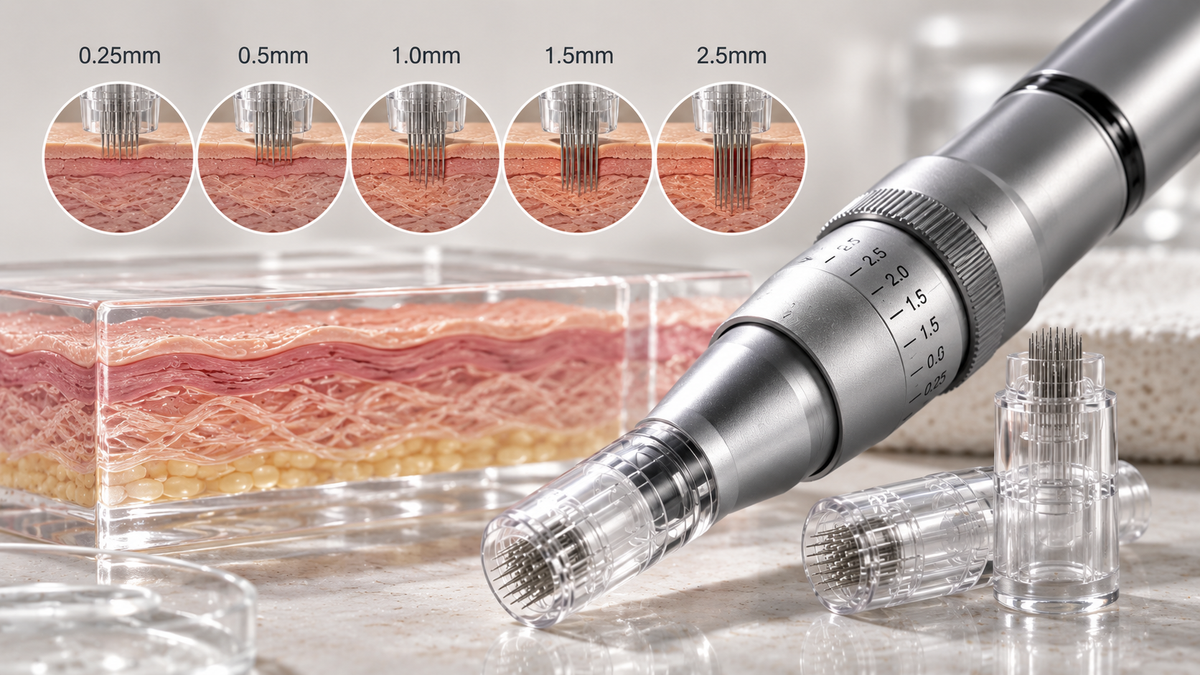 Microneedling depth comparison from 0.25mm to 2.5mm for UK practitioners