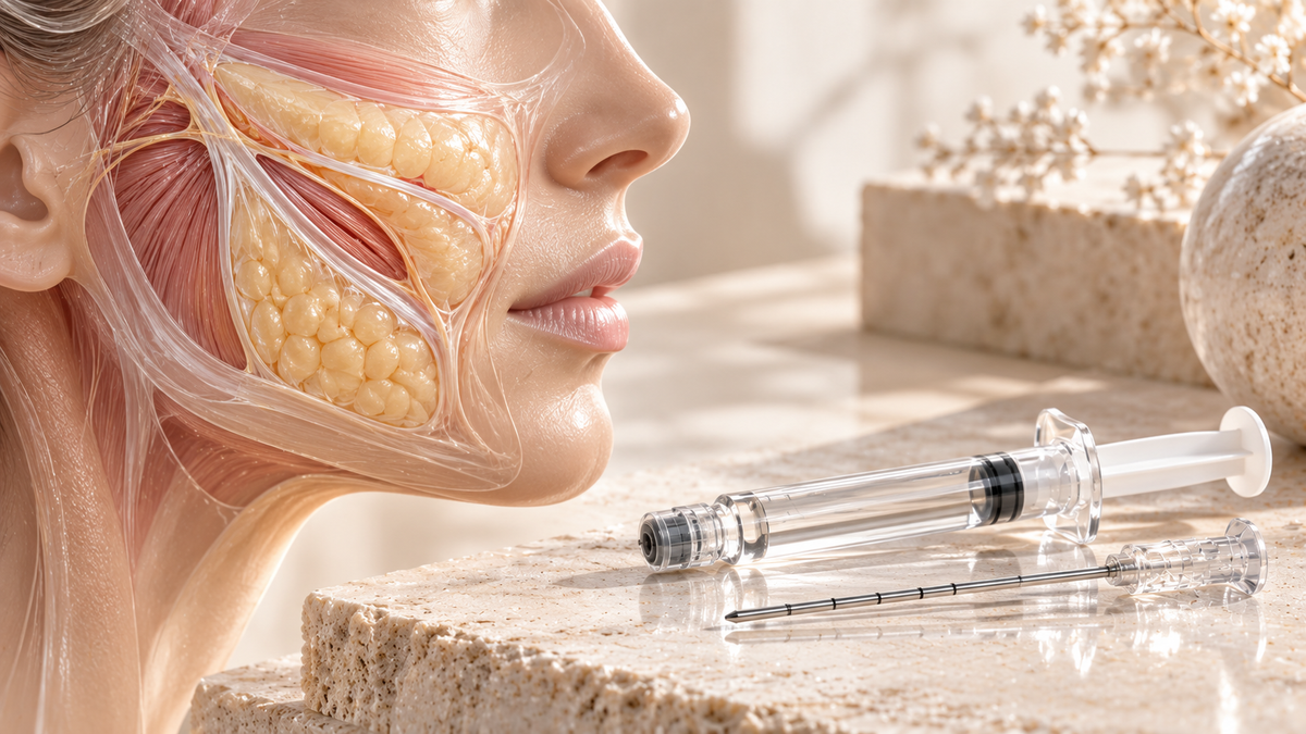 Profhilo Structura practitioner guide showing superficial facial fat compartments and cannula