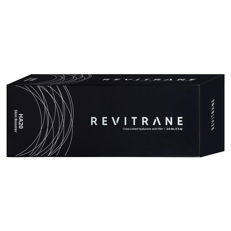 Revitrane HA20 Skin Booster 3x 2ml product boxes neatly arranged on a white background, emphasizing the product's professional and clean design.